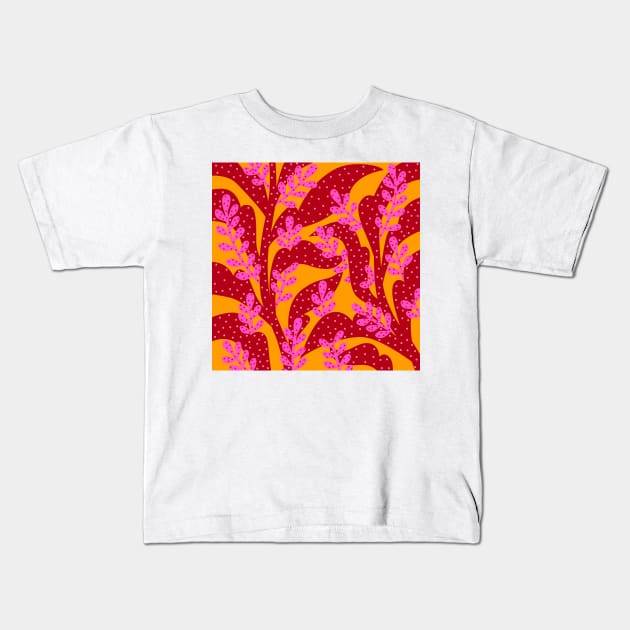 Purple pink and yellow orange leaves Kids T-Shirt by oshupatterns